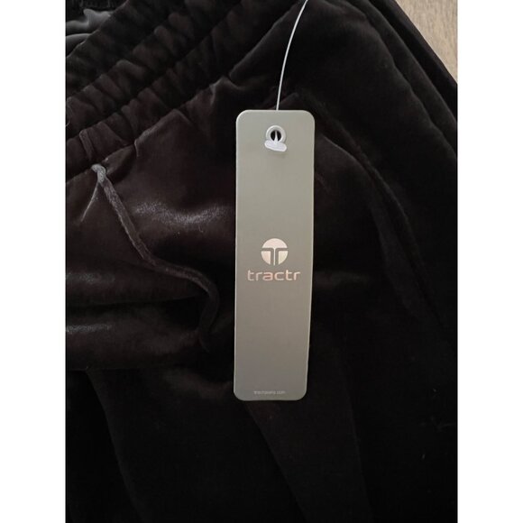 Tractr Womens Black Velvet Jogger Pants Size 14/32 Elastic Waist Pockets Lounge - Picture 5 of 9